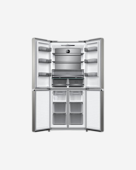 Hoover 540 Liters Cross Door Refrigerator, 4 Doors Dual Inverter Fridge & Freezer, Metal Cooling Technology,Multi Air Flow, LED Lights, Crisper with Humidity Control, Steel Finish, HXD-M540-S