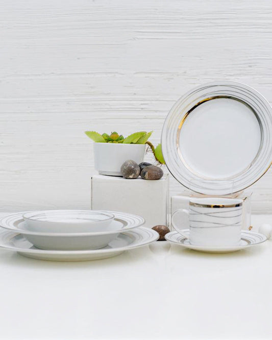 Dankotuwa Dinner Set 24Pc White Silver Helen