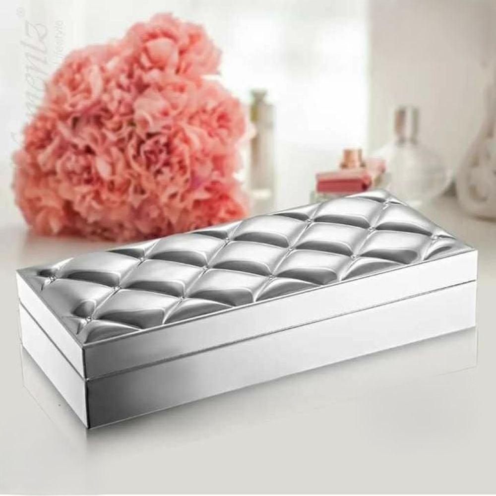 Winko Oblong Hinged Trinket Box with 14pcs Clear Crystal Black Velvet