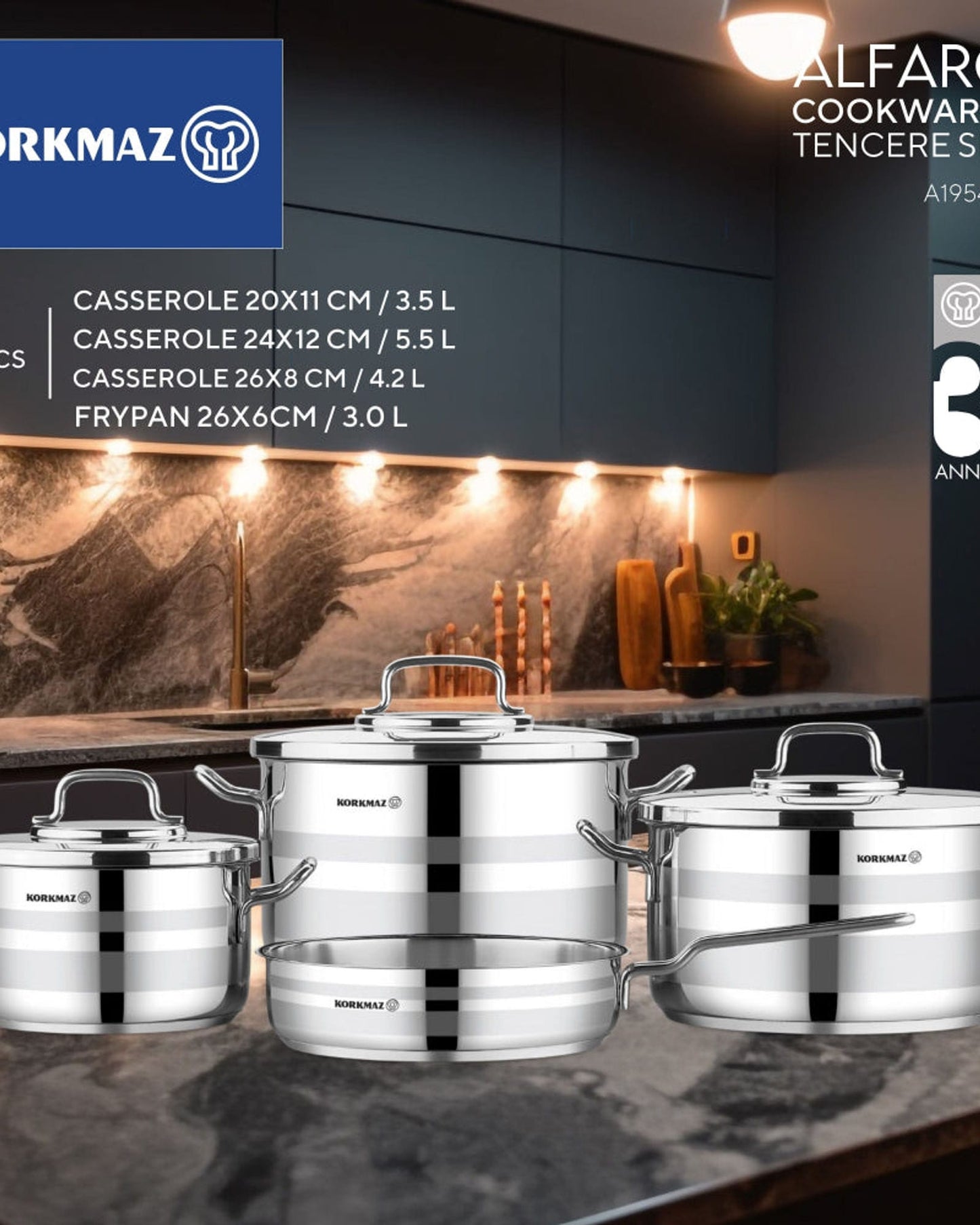 Korkmaz Alfaron Cookware Set 7Pc Induction