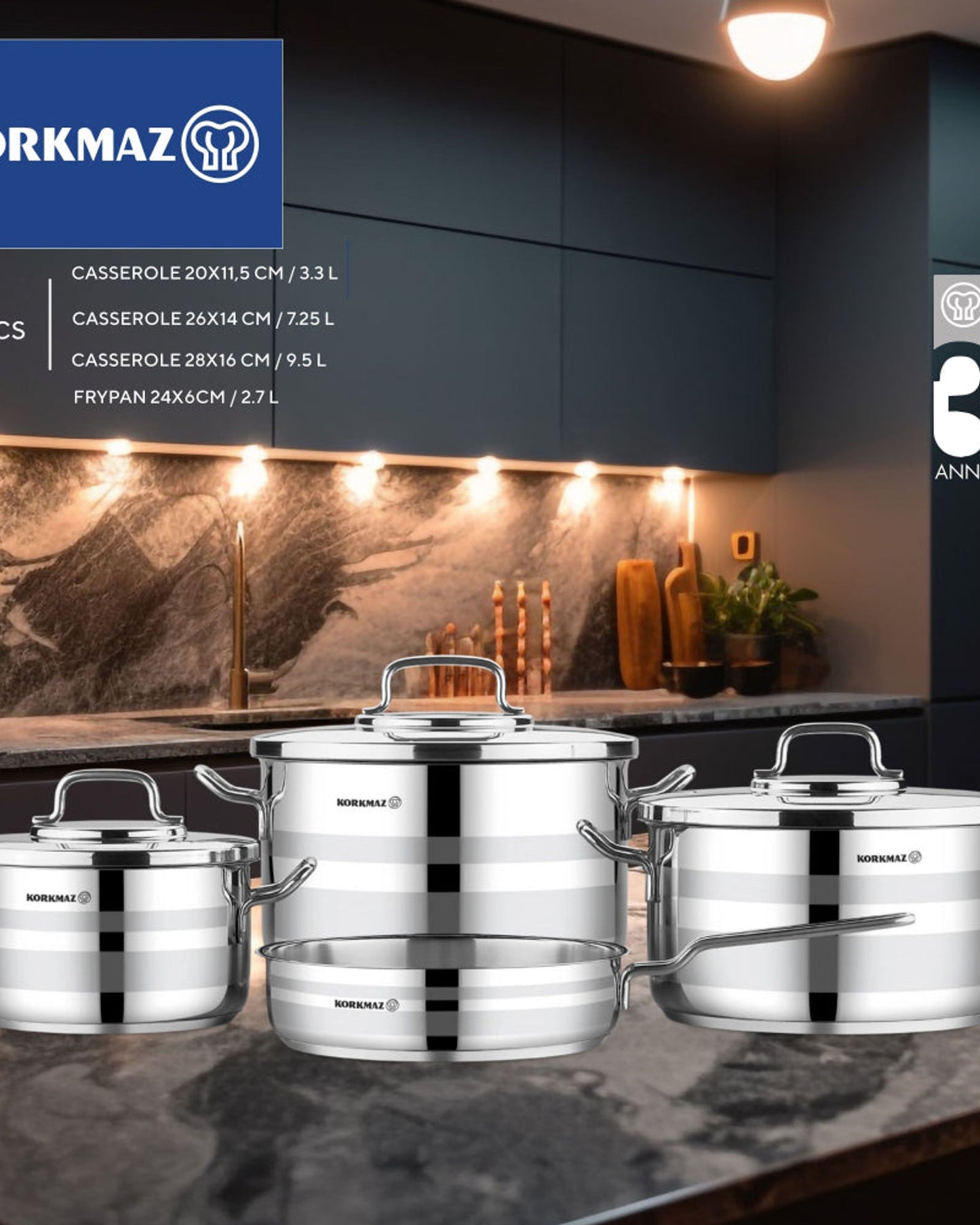 Korkmaz Astron Cookware Set 7Pc Induction