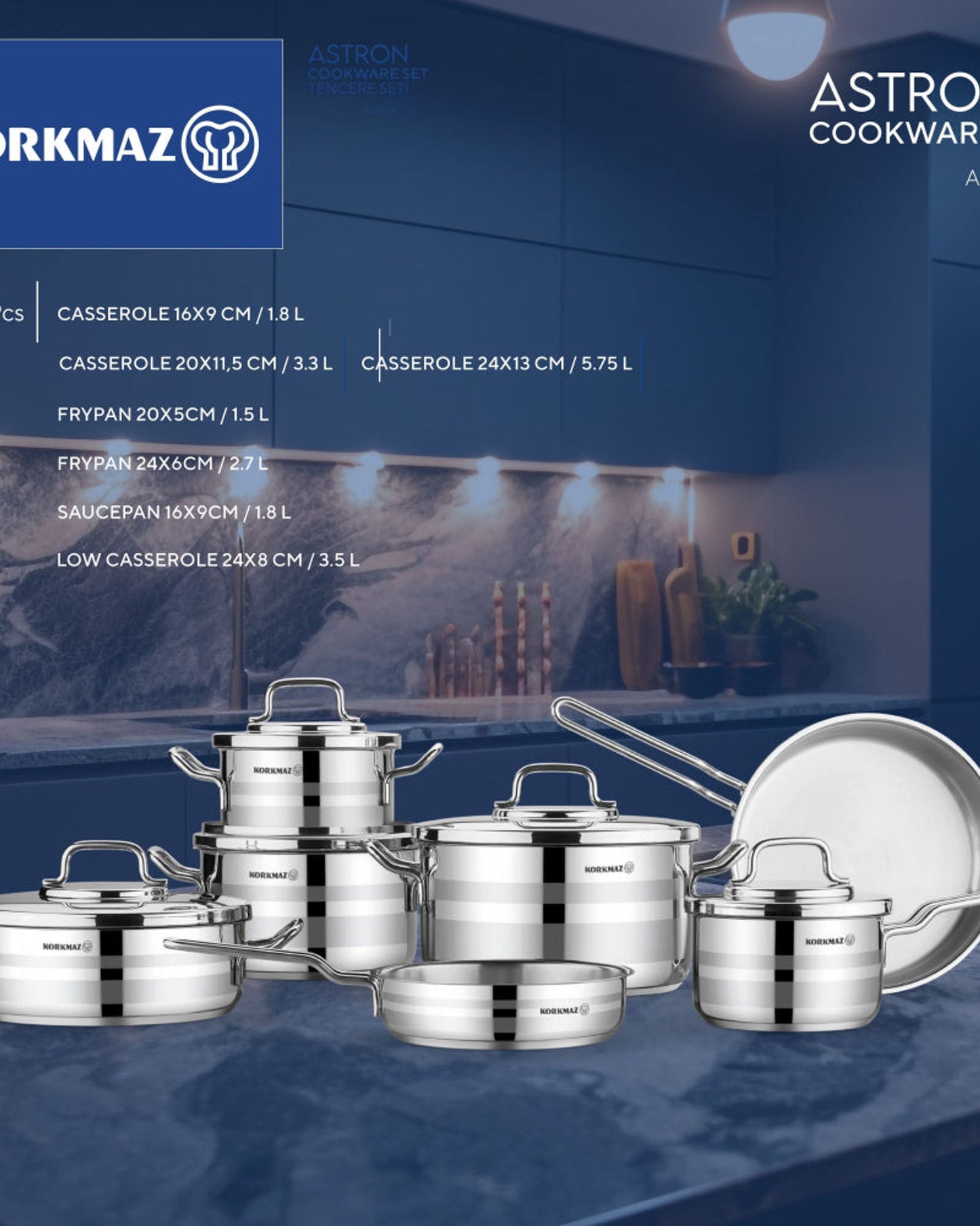 Korkmaz Astron Pans Set 12Pc Induction