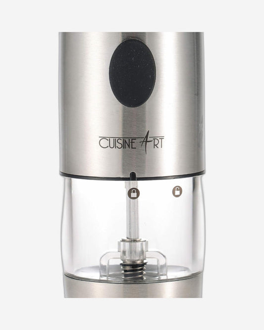 Cuisine Art Rechargeable Pepper Mill, Silver | Electric, Battery-Free | Adjustable Grind Settings for Fresh Pepper