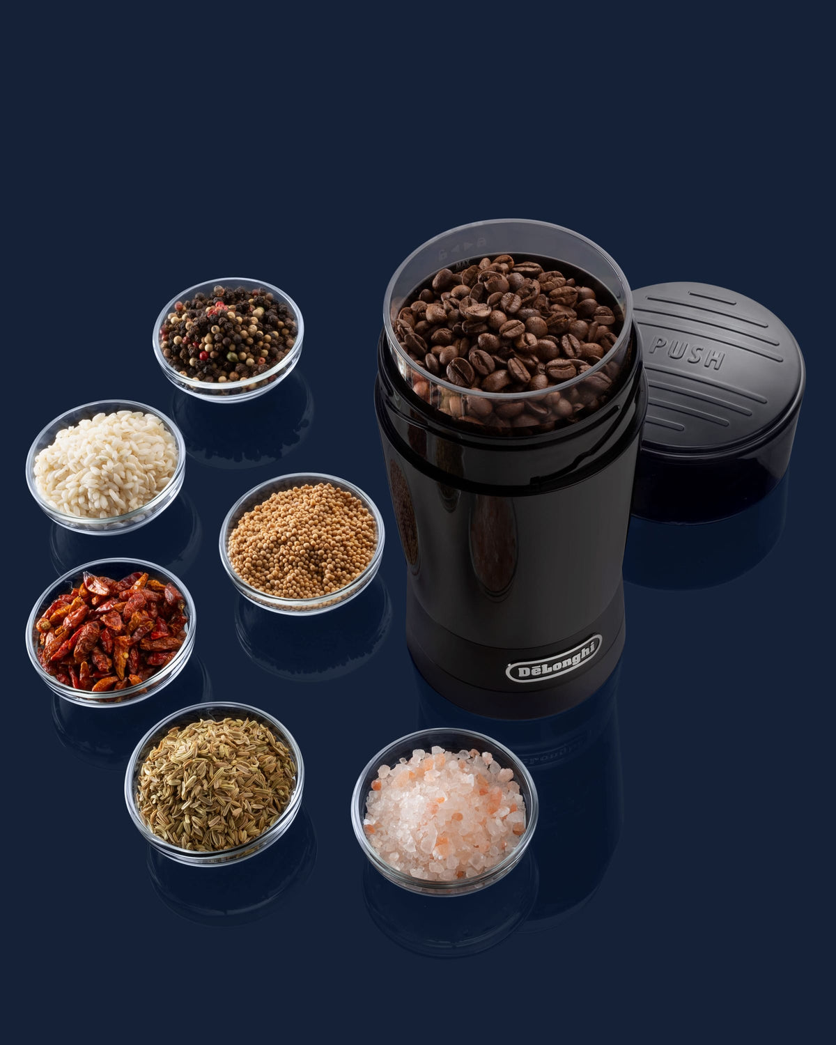 De'Longhi Eelectric Coffee Grinder Stainless Steel Blade, 90g Coffee Bean Capacity - KG200 (ESMA Certfied)