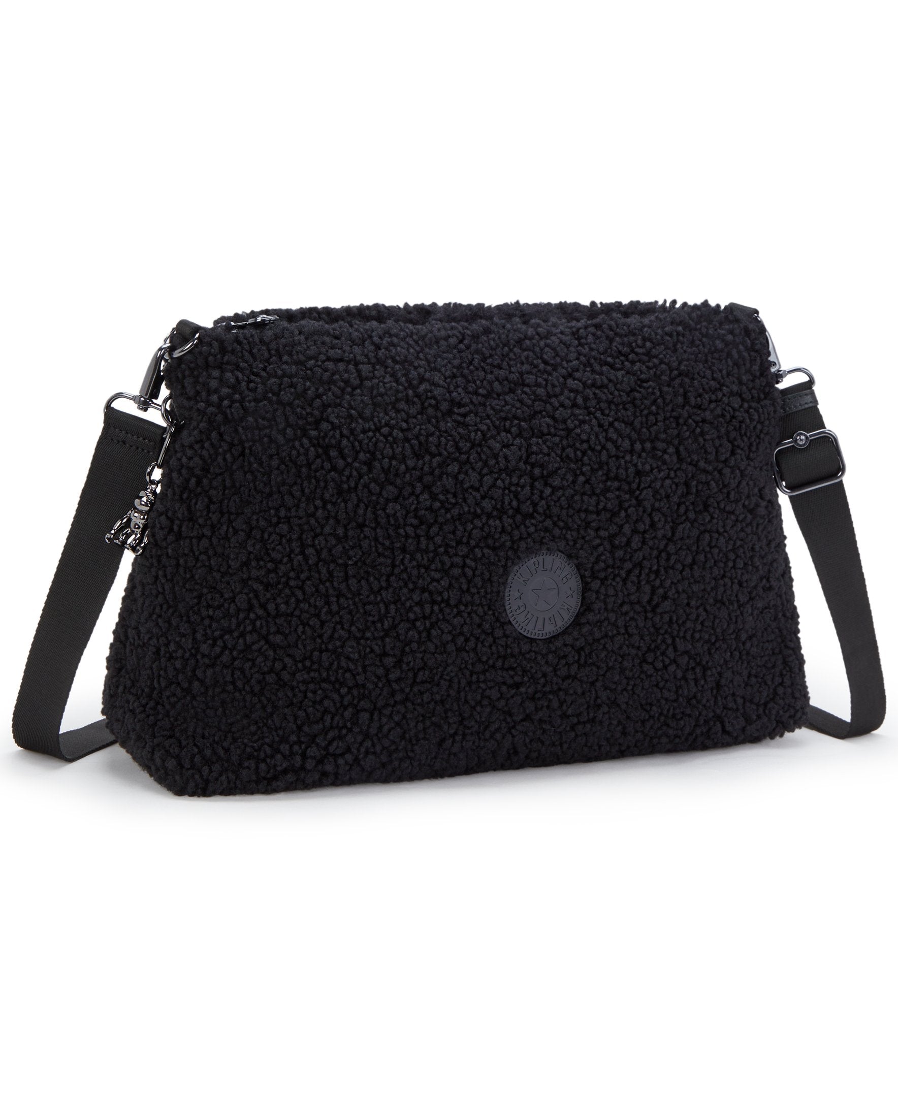 Kipling Pollie M Black Fuzz Shoulder Bag I6331-5PF