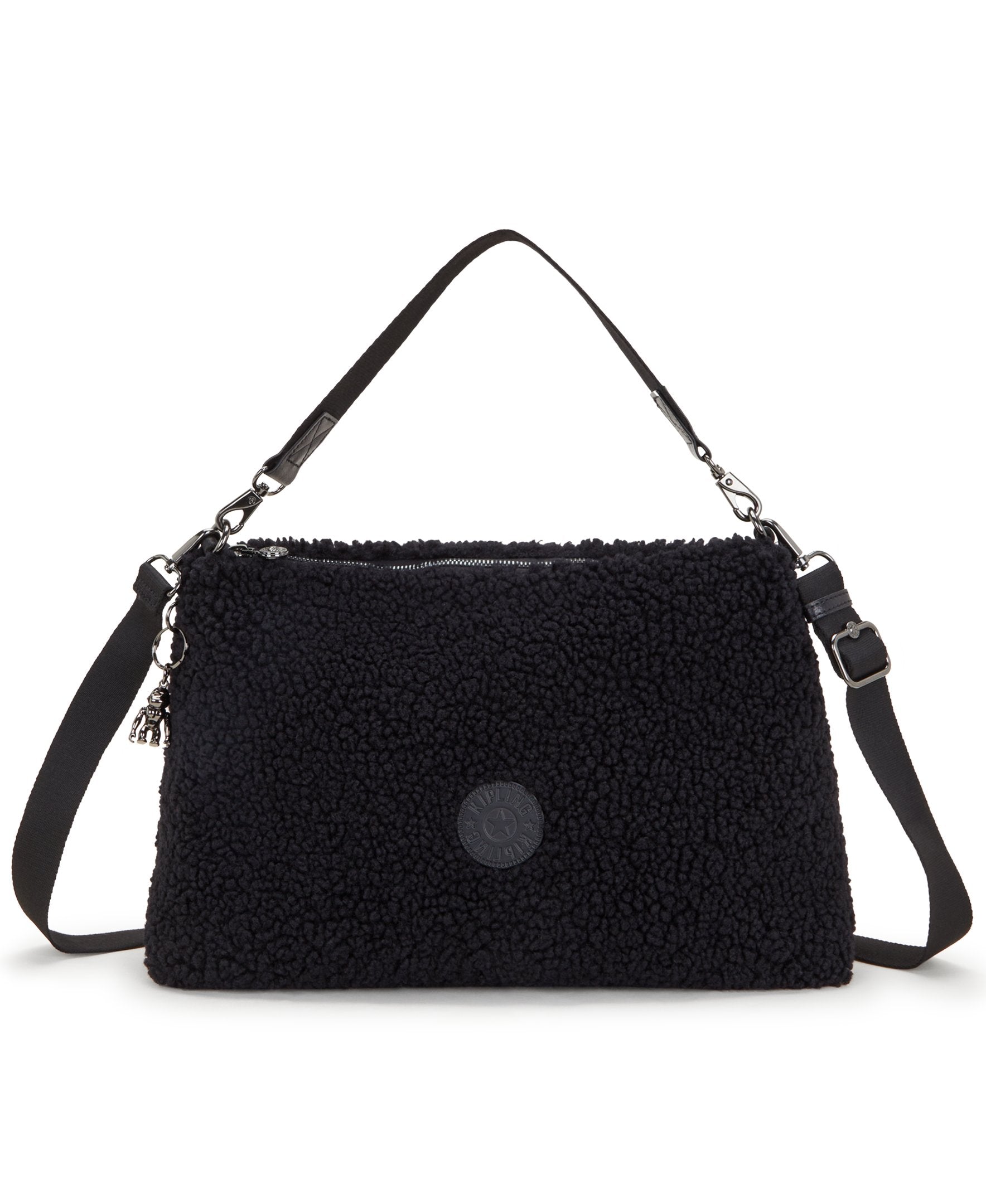 Kipling Pollie M Black Fuzz Shoulder Bag I6331-5PF
