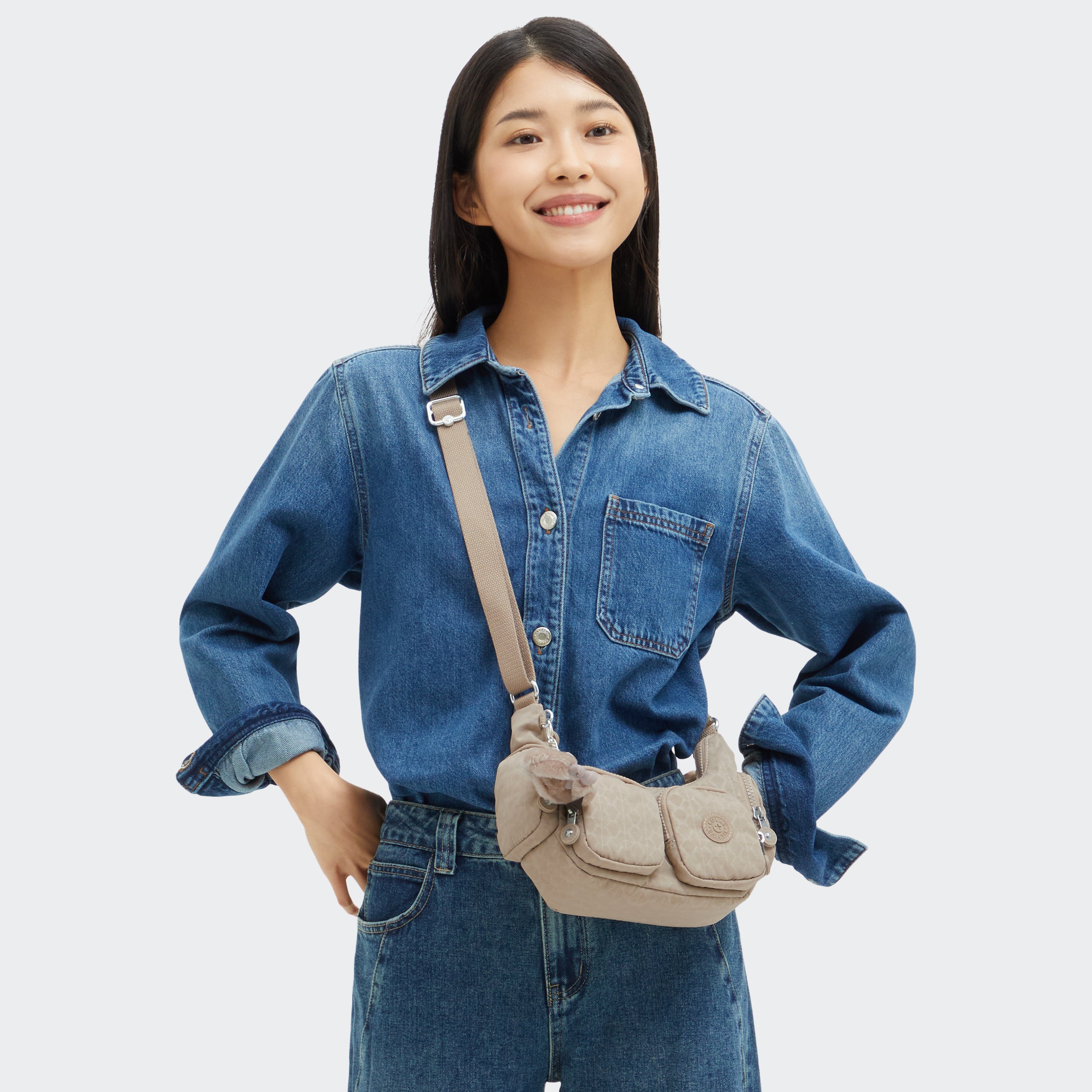 Kipling Rikka Mini Sign Beige Emb Crossbody Bag I7005-96A