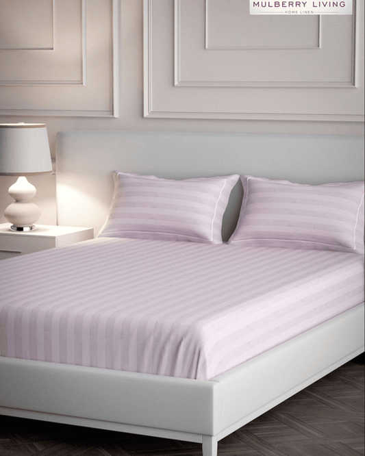 Mulberry Living Cotton Queen Flat 300TC Elysian Stripes Cameo Rose