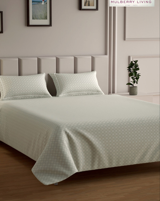 Mulberry Living Cotton Queen Flat 300TC Urban Grid Ivory