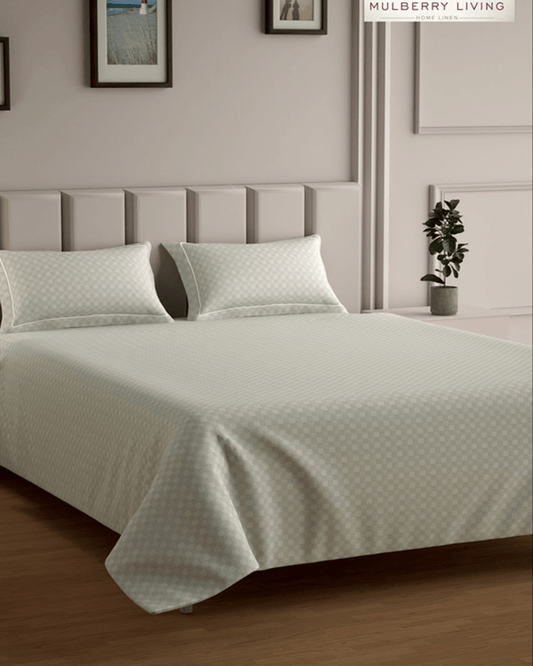 Mulberry Living Cotton Queen Flat 300TC Urban Grid Ivory
