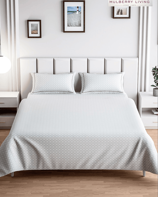 Mulberry Living Cotton Queen Fitted 300TC Urban Grid White