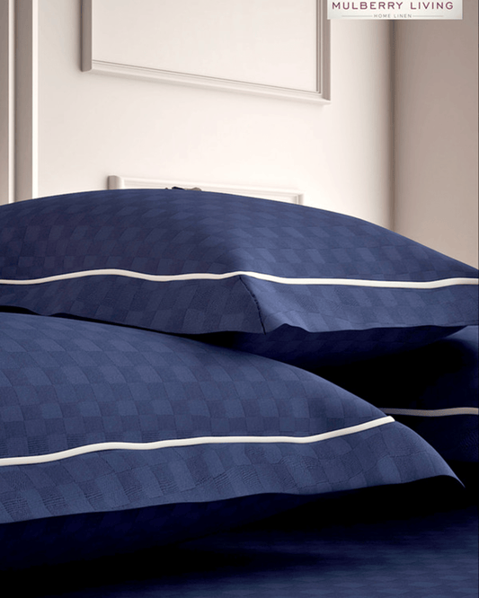 Mulberry Living Cotton Pillow Covers Set 2Pc 300TC Urban Grid Mediterranean Blue