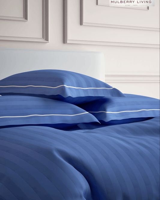 Mulberry Living Cotton Pillow Covers Set 2Pc 300TC Elysian Stripes Mediterranean Blue