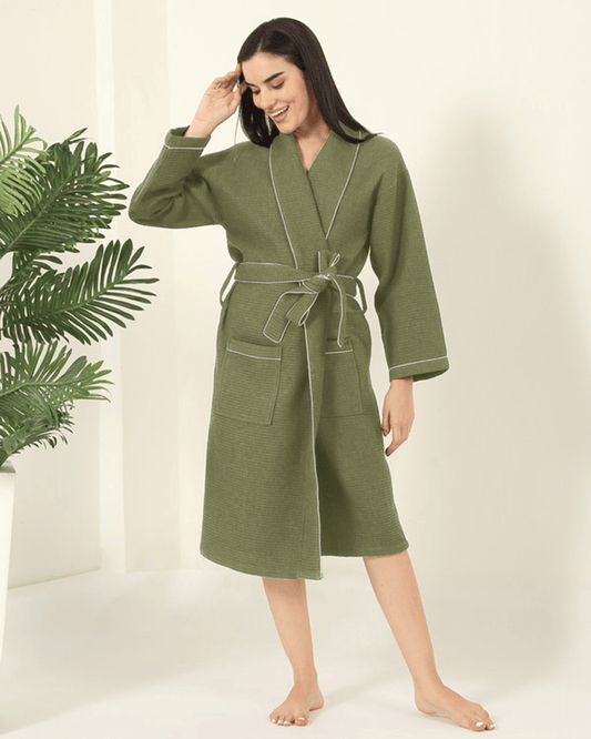 Mulberry Living Cotton Bathrobe Waffle Unisex Green