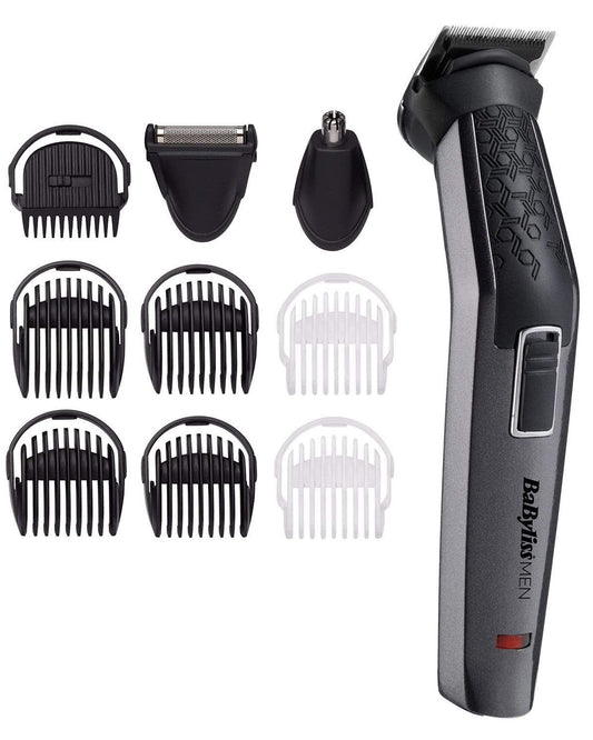 BaByliss Carbon Titanium 10-in-1 Multi Trimmer For Men | 200 grams Lightweight Design | High Power 60 Minutes Cordless Use | Attachments For Multiple Body Hair Trim & Washable Heads | MT727SDE (Black)