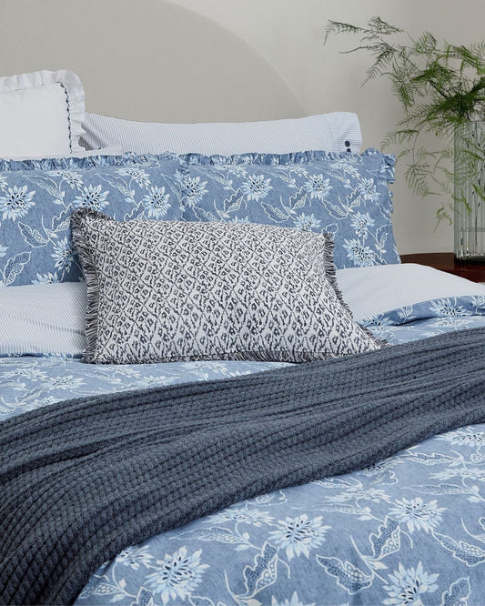 Bedeck of Belfast "Miya" Duvet Cover and Oxford Pillowcase in Chambray Blue