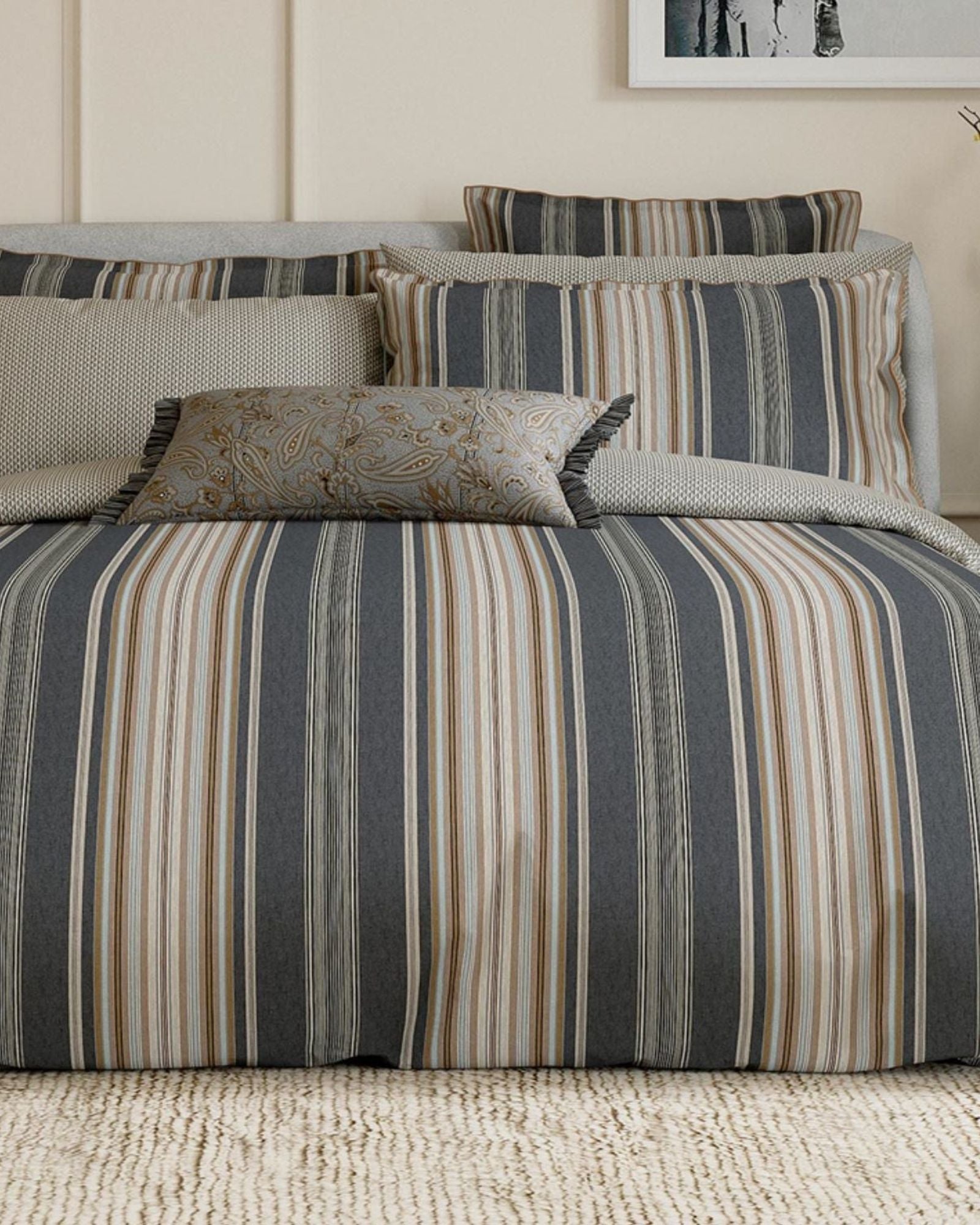 Bedeck of Belfast "Oscar" Duvet Cover and Oxford Pillowcase in Charcoal & Tan