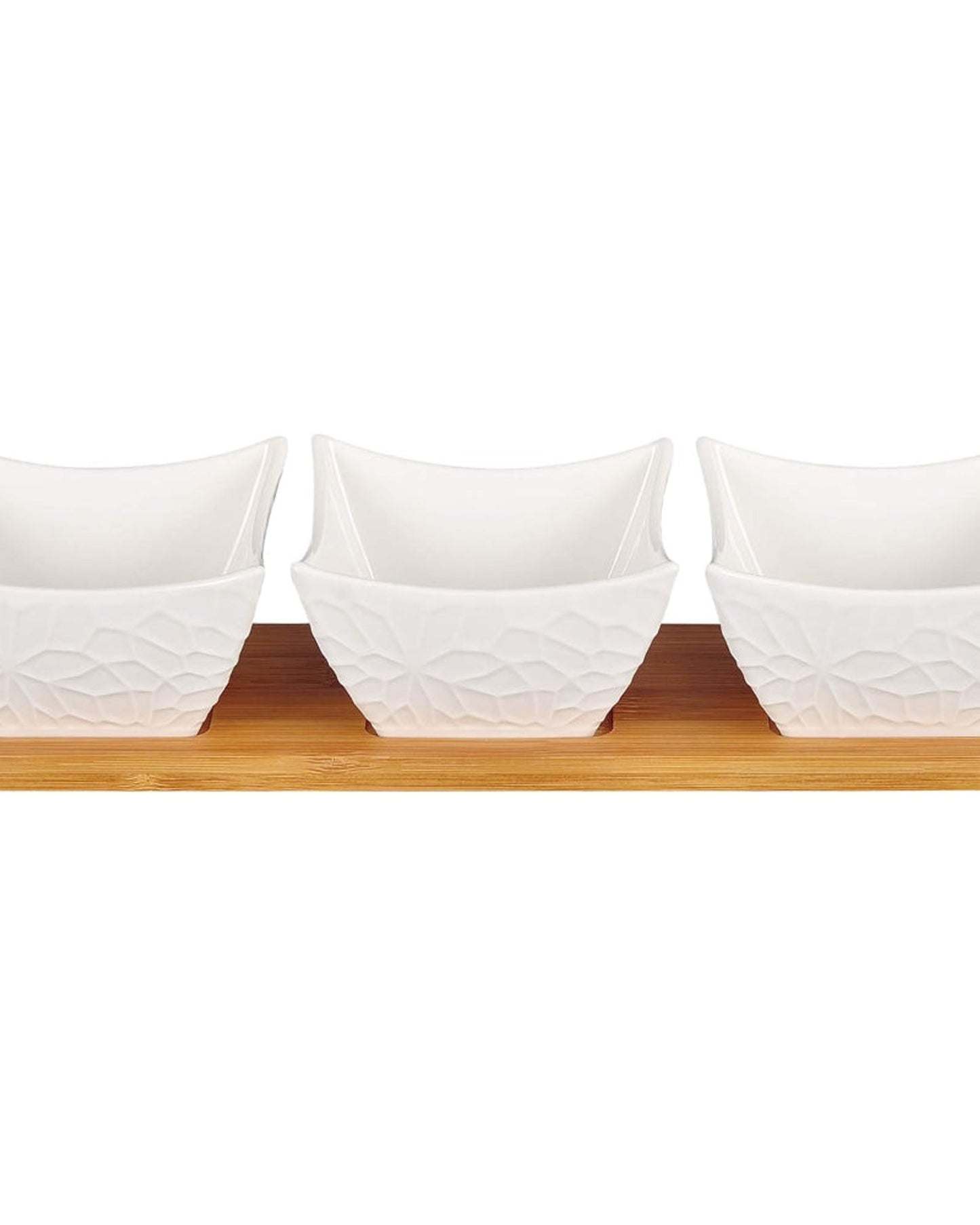 Shallow Porcelain 3-Compartment Serving Bowl, White, 31.5x11x7 cm - Elegant Dish for Snacks and Condiments