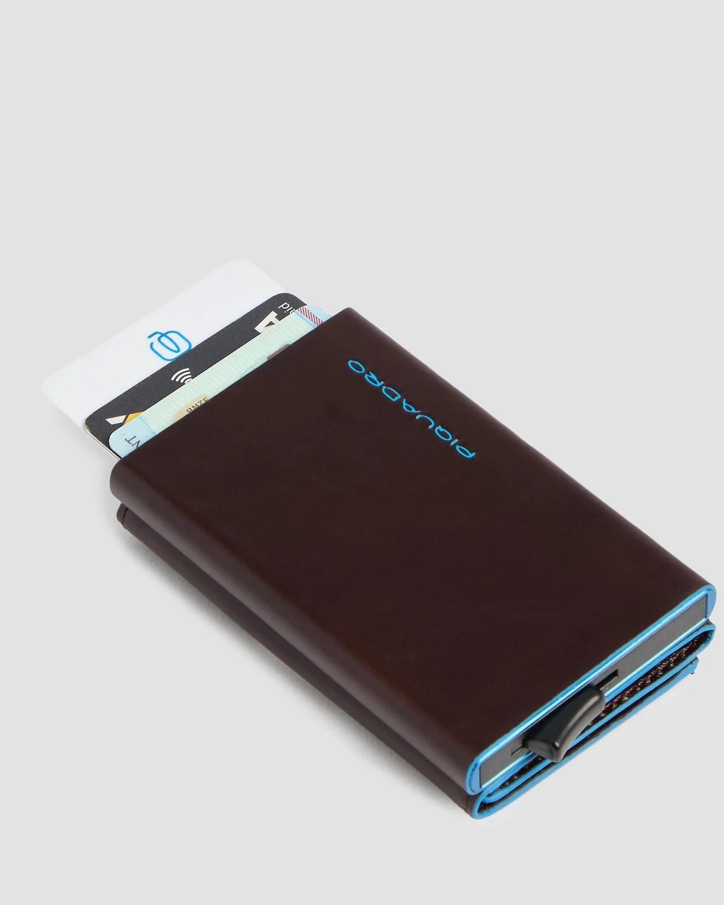 Piquadro Blue Square Pop-Up Card Holder Wallet Mahogany
