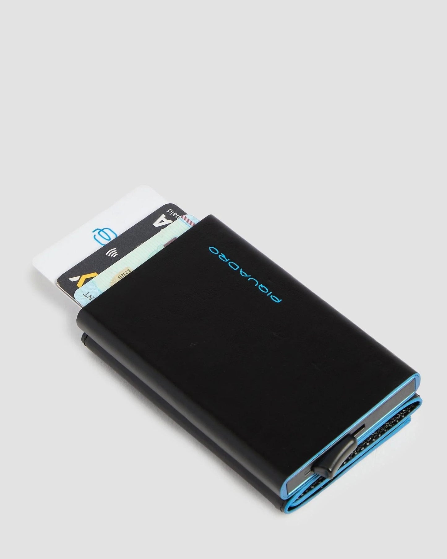 Piquadro Blue Square Pop-Up Card Holder Wallet Black