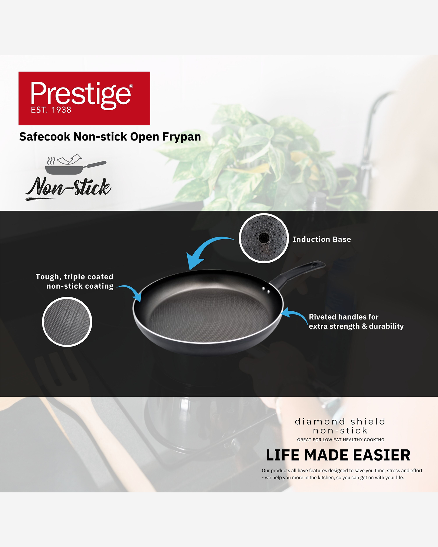 Prestige Safecook Saucepan 16cm Black Glass Lid