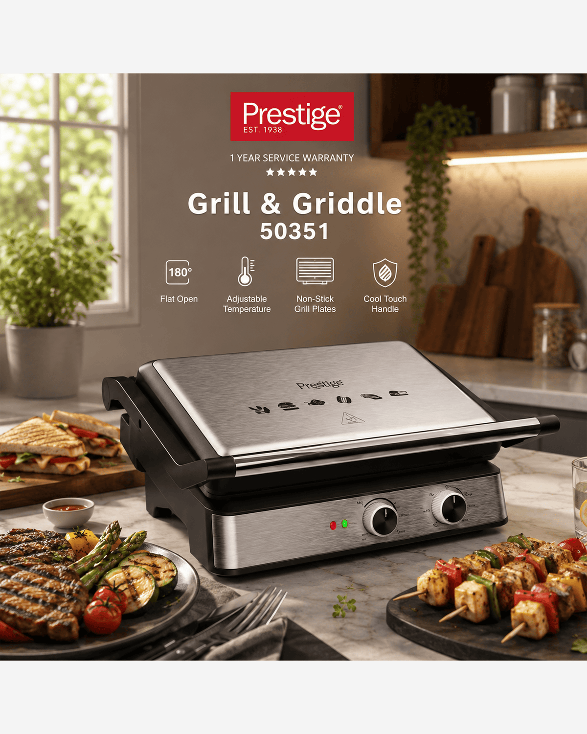 Prestige Grill & Griddle 2200W Granite Non-Stick Coated