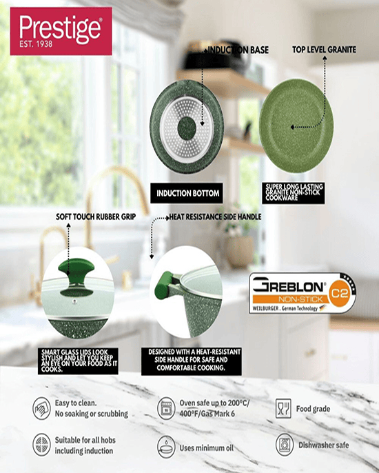 Prestige Granite Combo 2Pc Fry Pan + Casserole Green