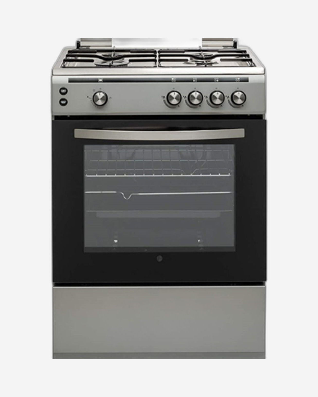 Hoover Full Gas Cooker & Grill, 60x60 cm, 4 Burners, Oven with Enamel Pan Support, Auto Ignition, Push Button Knobs, Full Safety Features, Silver, 1-Year Warranty, Made in Turkey