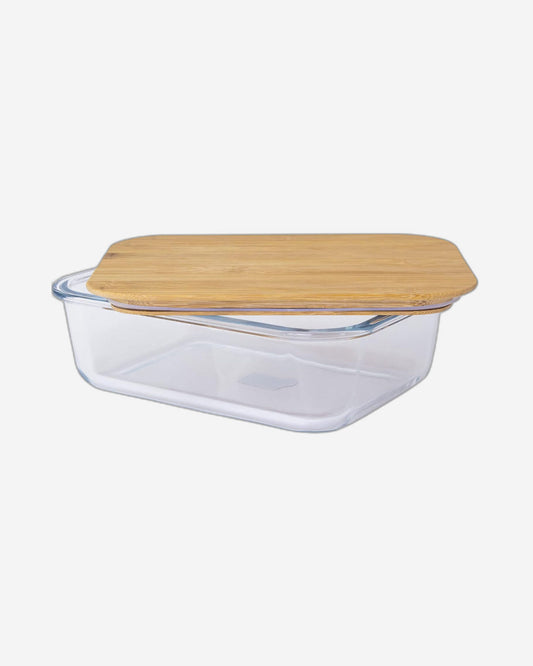 Cuisine Art Rectangular Glass Food Container with Bamboo Lid Clear 1040ml
