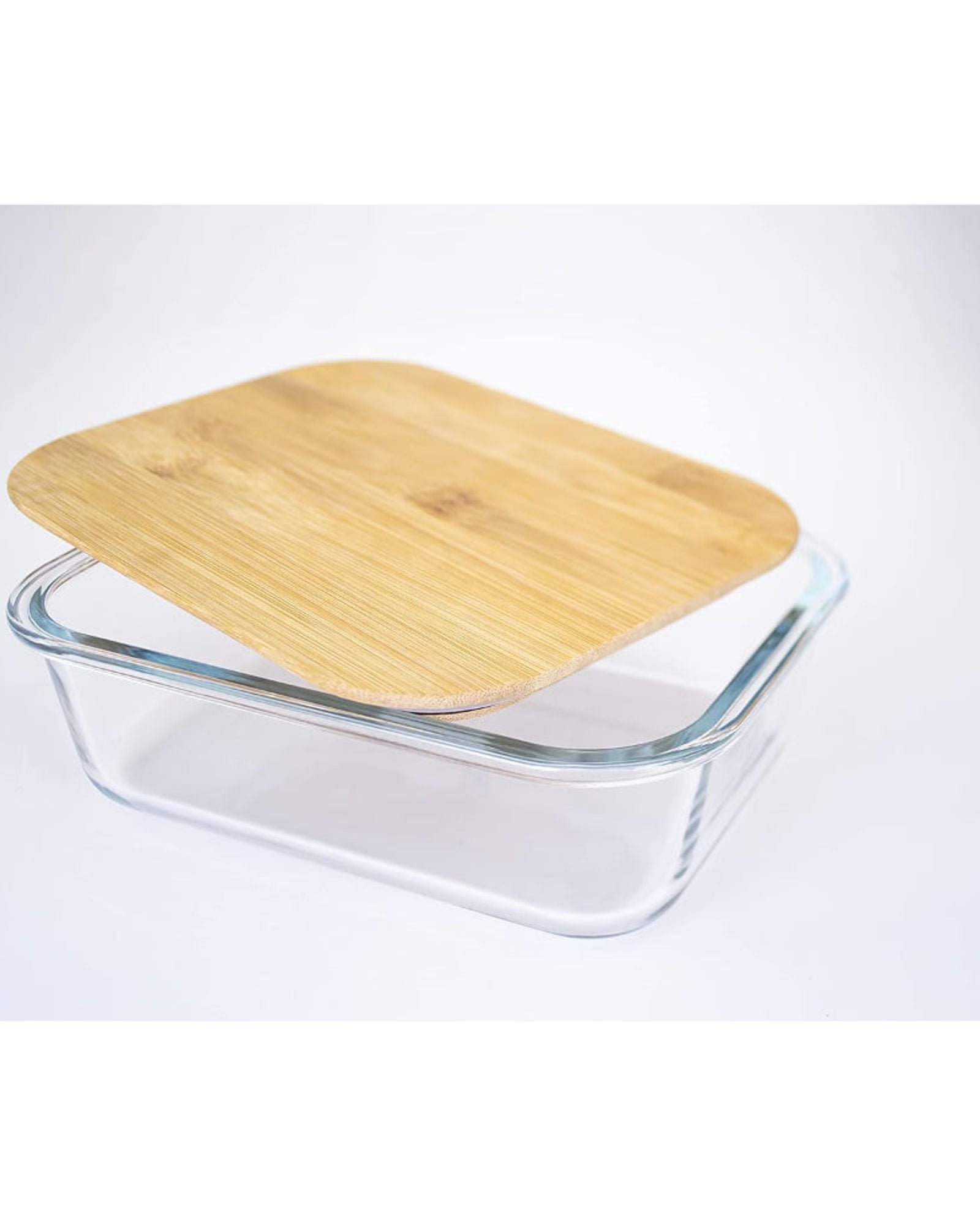 Cuisine Art Rectangular Glass Food Container with Bamboo Lid Clear 1500ml