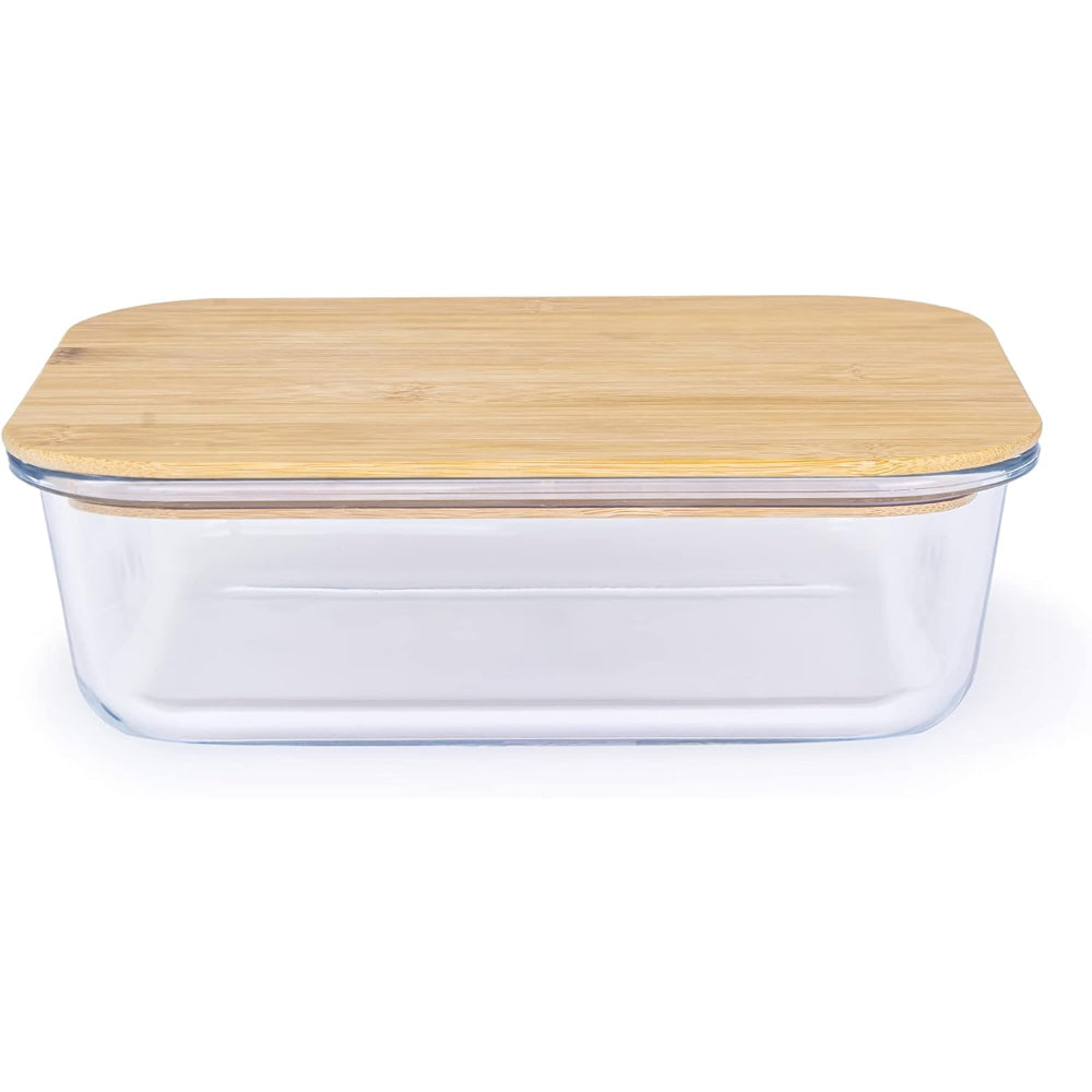 Cuisine Art Rectangular Glass Food Container with Bamboo Lid Clear 640ml