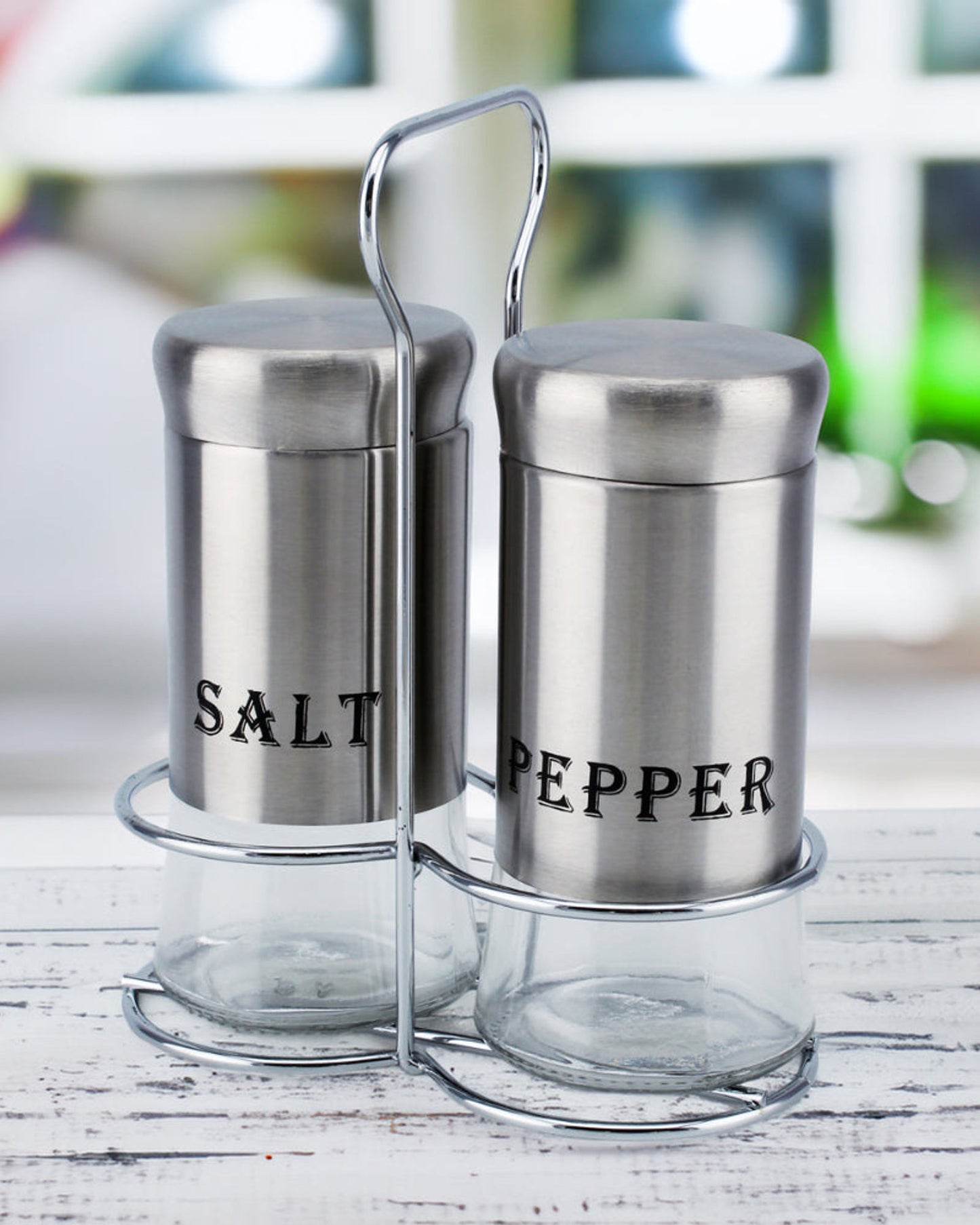 Cuisine Art Soda Lime Glass Salt & Pepper Set, 150ml, 2 Pieces, Silver