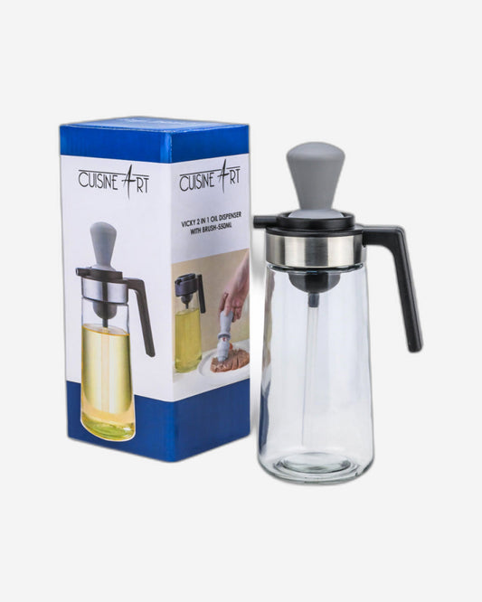 Cuisine Art Soda Lime Glass Vicky 2 in 1 Oil Dispenser with Brush, 550ml, Transparent