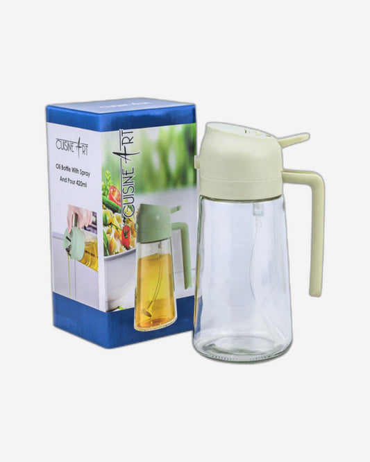 Cuisine Art Soda Lime Glass Oil Bottle with Spray & Pour, 420ml, Transparent