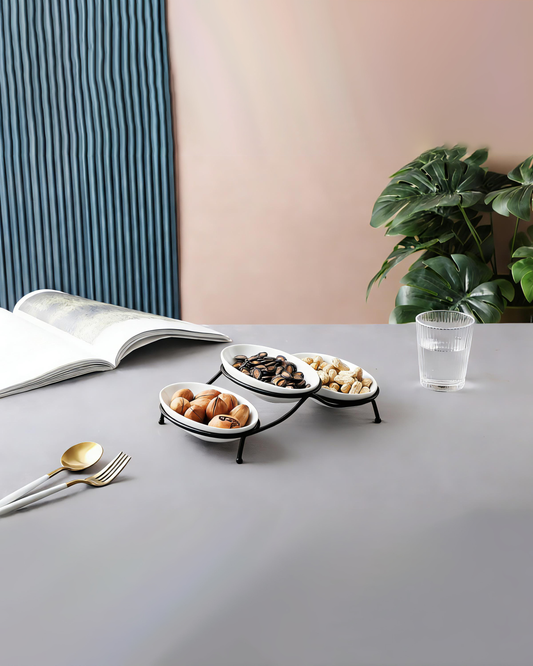 Shallow Oval Serving Bowls with Stand