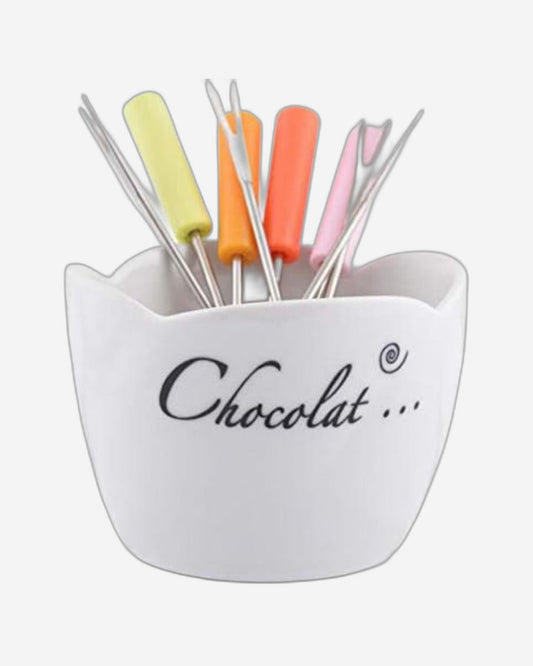 Shallow Porcelain Fondue Set, White – Elegant Serveware for Cheese, Chocolate, and More