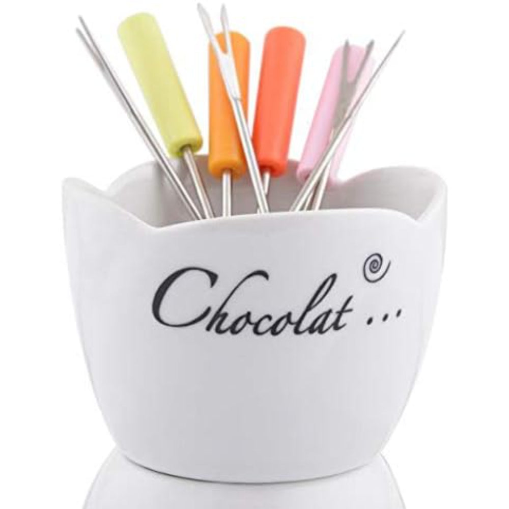 Shallow Porcelain Fondue Set, White – Elegant Serveware for Cheese, Chocolate, and More