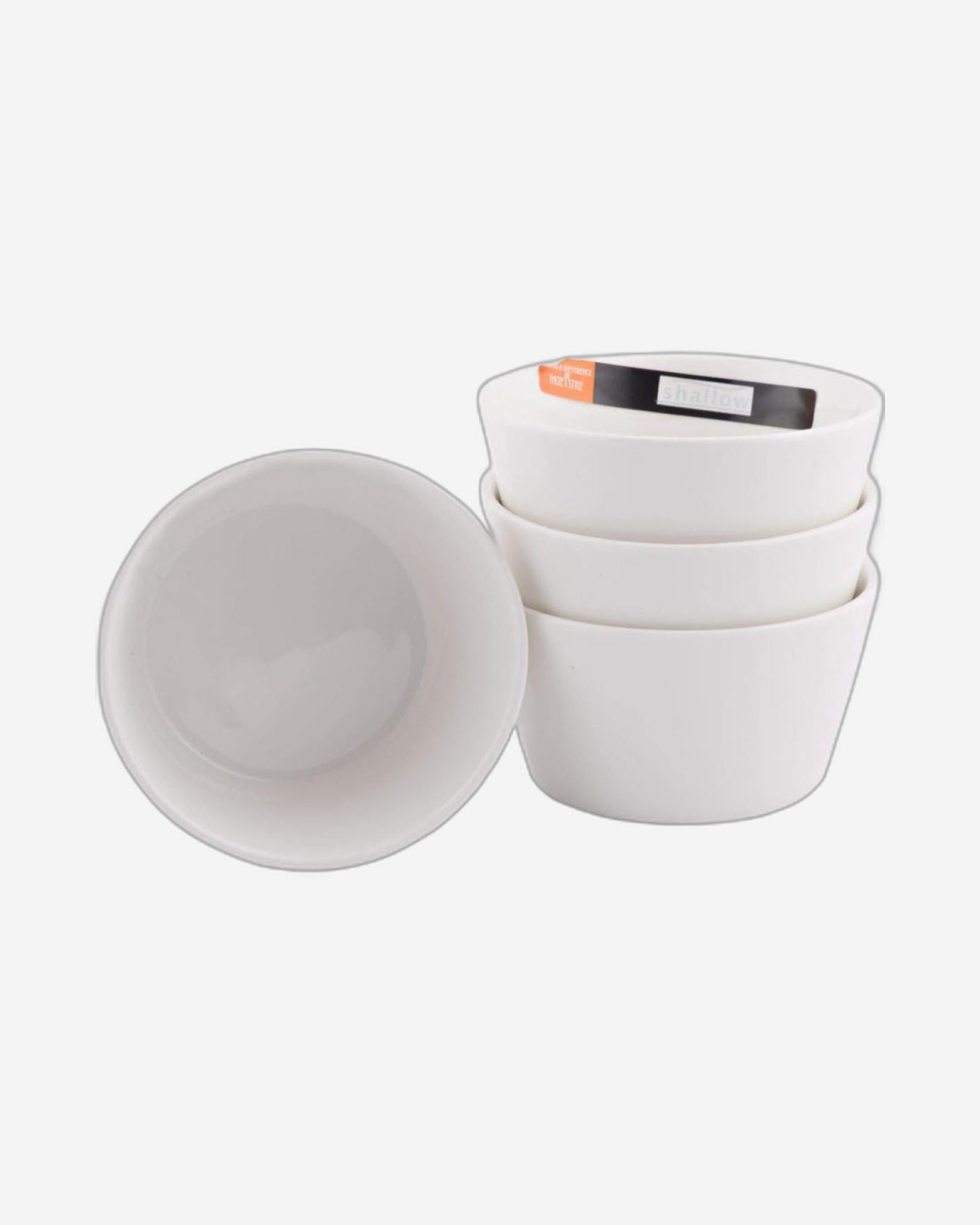 Shallow Porcelain 5-Piece Serving Set, White and Red – Elegant Tableware with 4 Cups and Red Tray