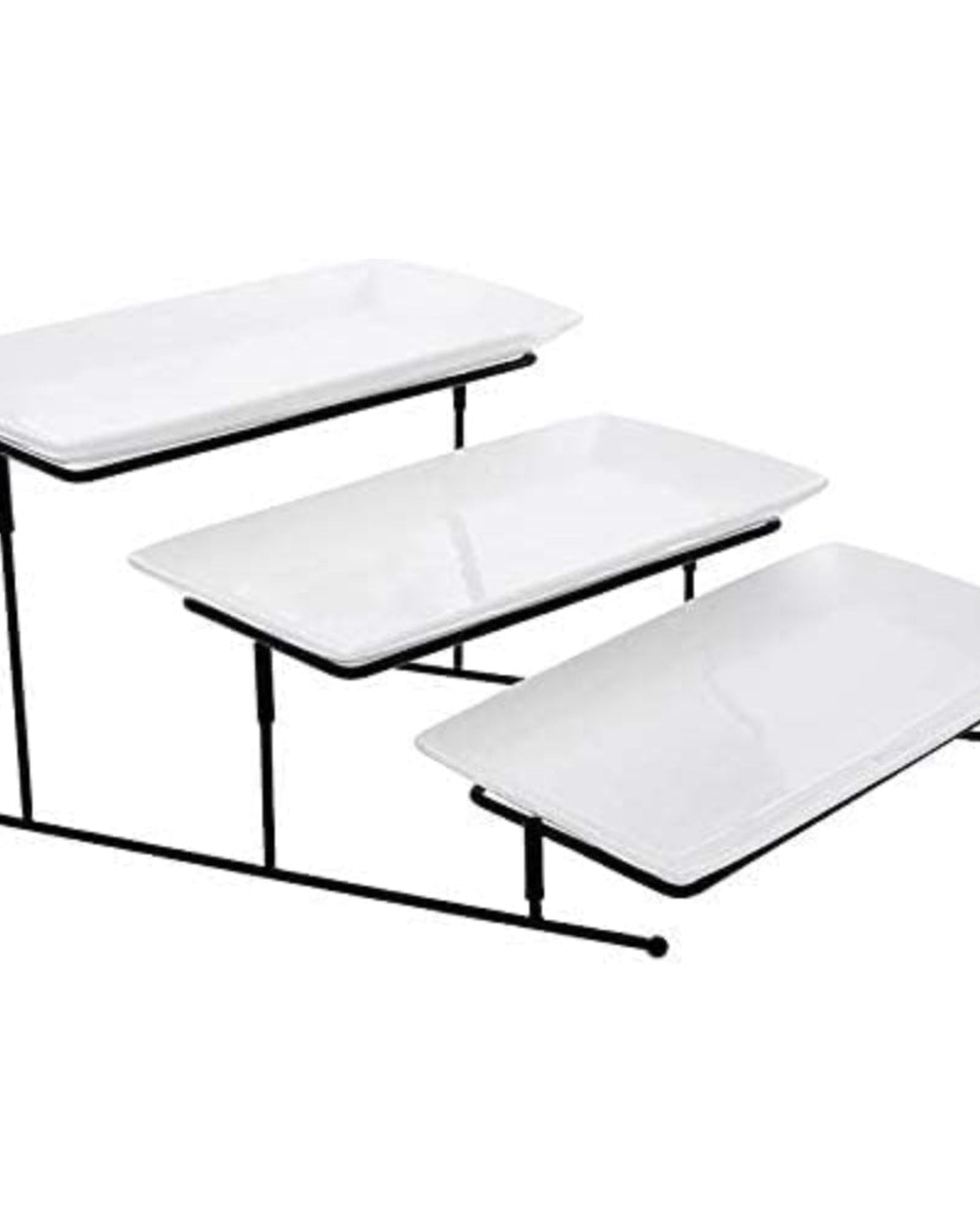 Shallow Porcelain 5-Piece Serving Set, White and Red – Elegant Tableware with 4 Cups and Red Tray