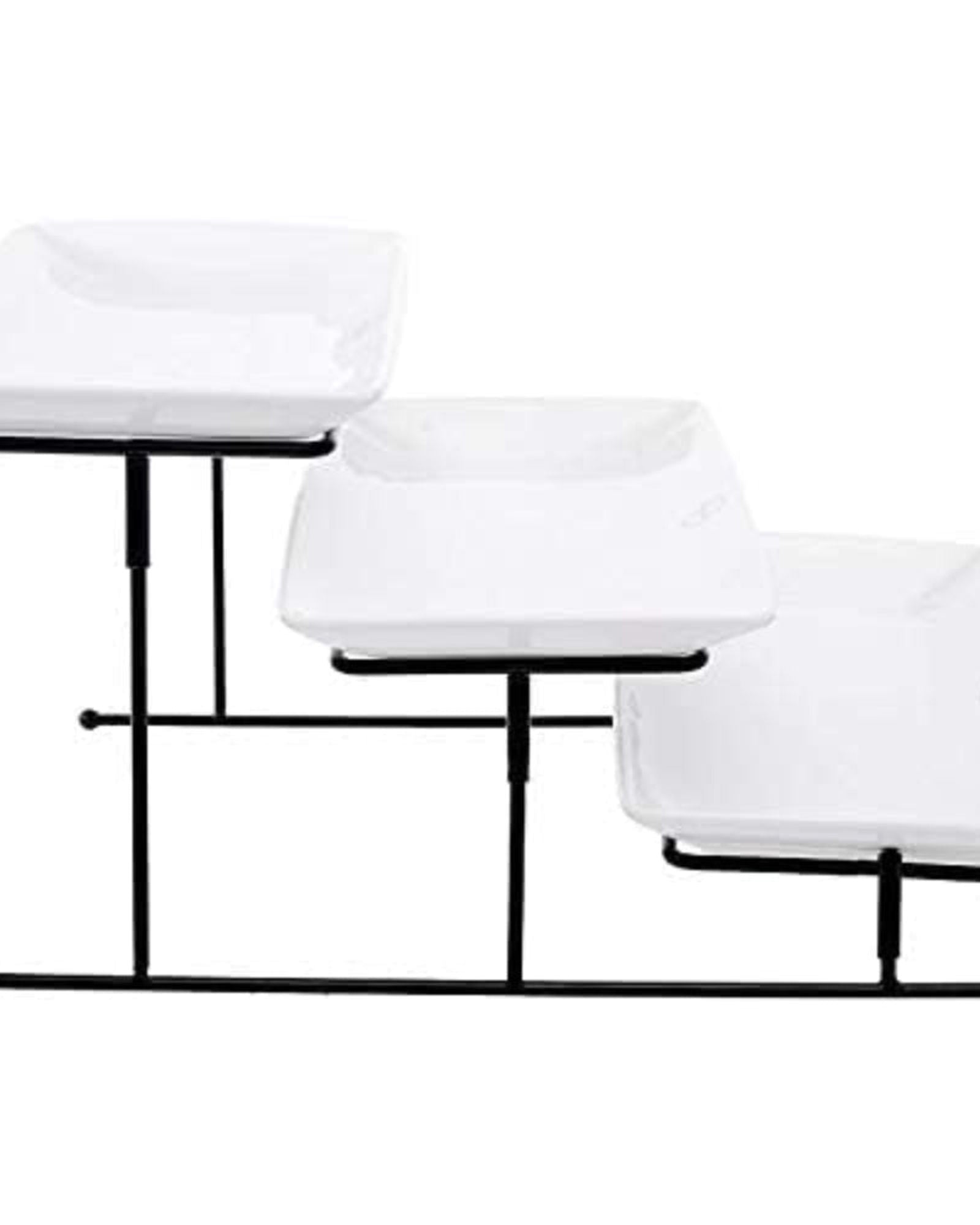 Shallow Porcelain 5-Piece Serving Set, White and Red – Elegant Tableware with 4 Cups and Red Tray