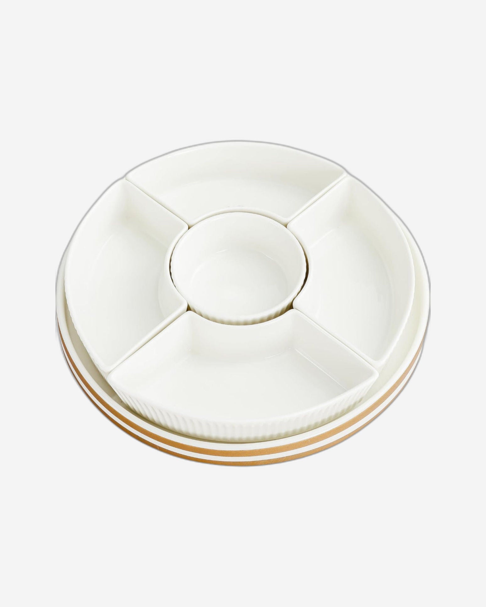 Shallow Porcelain New Verde 5-Compartment Serving Set - 26cm - Elegant Tableware for Culinary Delights