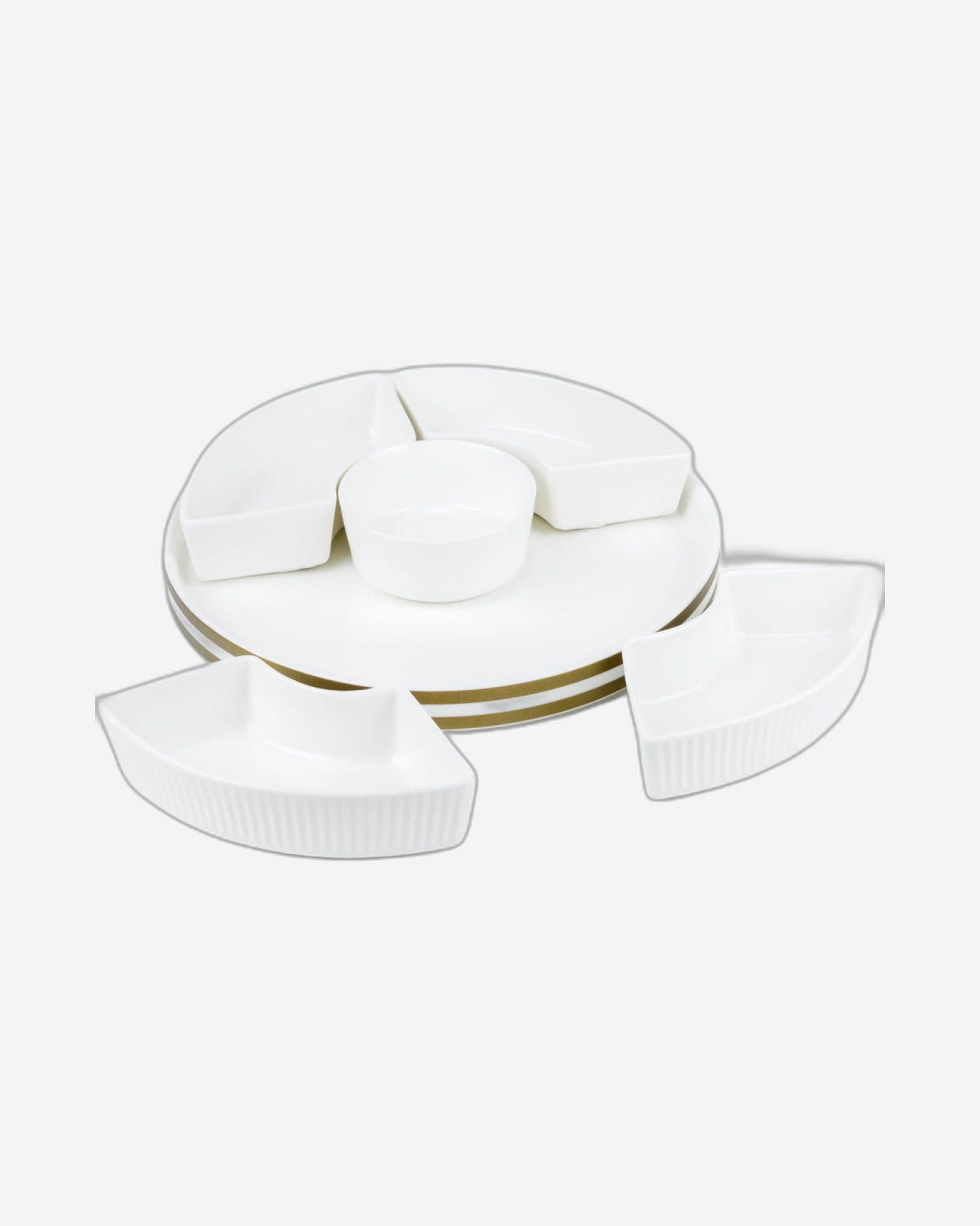 Shallow Porcelain New Verde 5-Compartment Serving Set - 26cm - Elegant Tableware for Culinary Delights