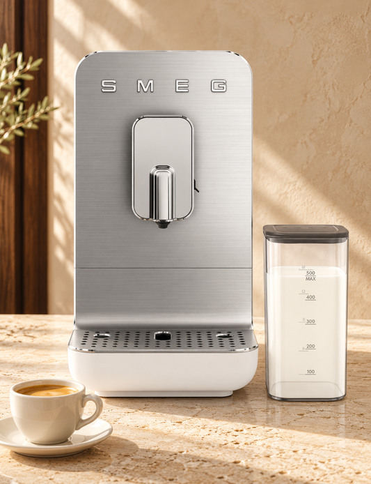 Smeg Bean to Cup Coffee Machine with Integrated Milk System, 15 Bar Pressure, Italian Design, Matte White-BCC13WHMUK