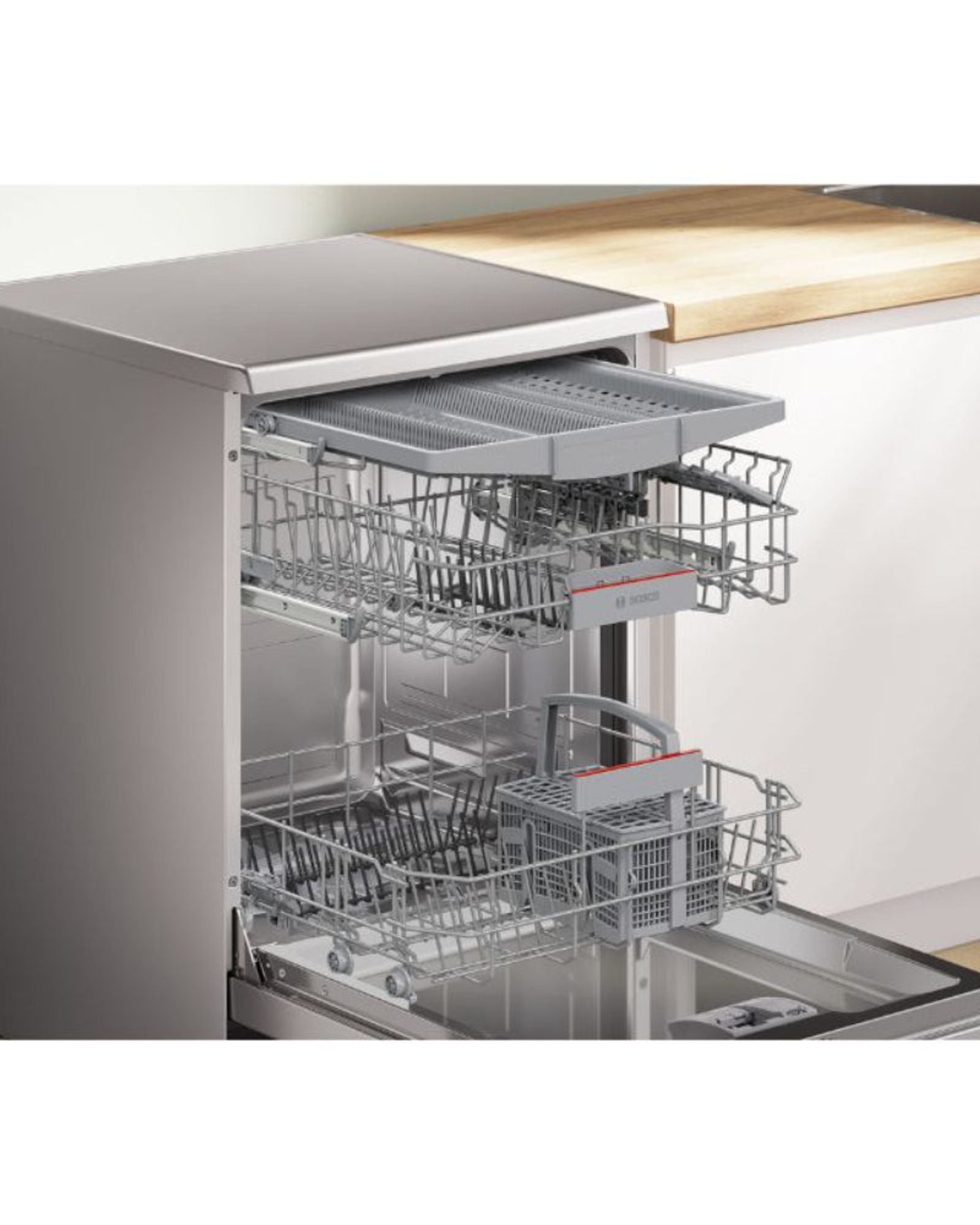 Bosch, 14 Place Settings, Freestanding Dishwasher, Home Connect, SuperSilence, VarioDrawer – SMS4HMI25M Silver