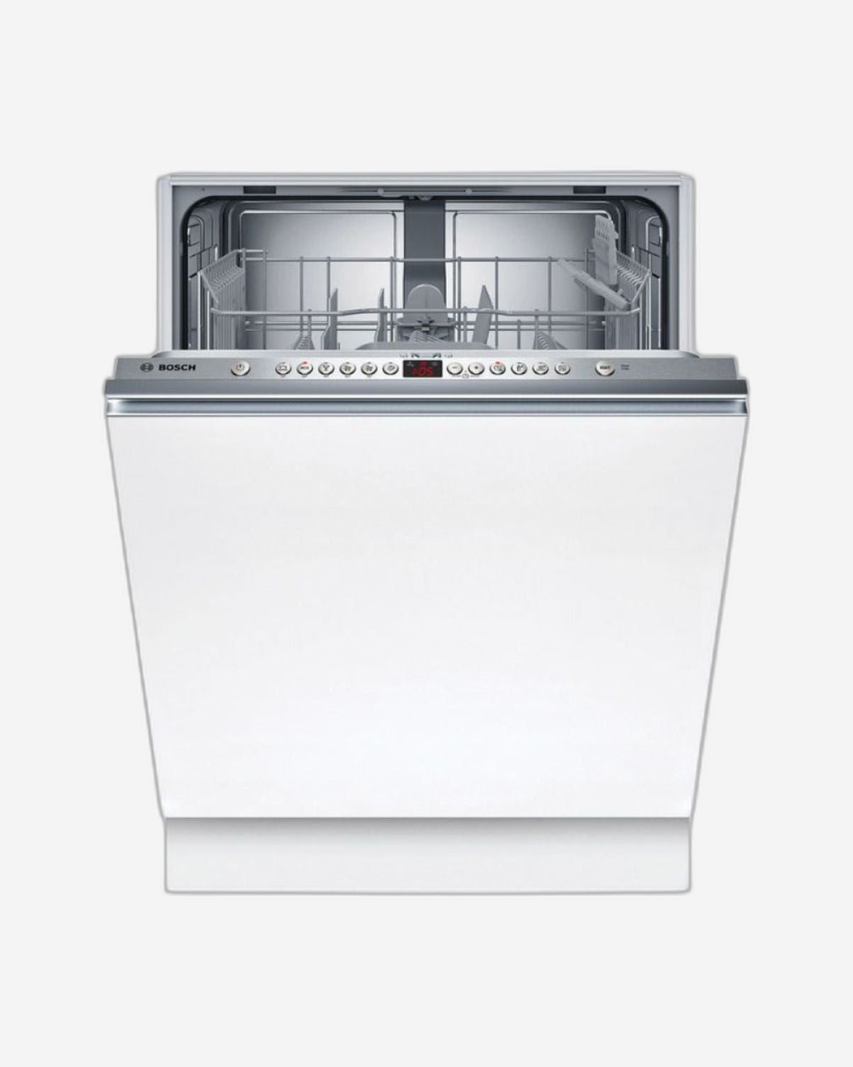 Bosch, 12 Place Settings, Fully Integrated Dishwasher, EcoSilence, 6 Programs, Adjustable Racks – SMV26AX00M Silver