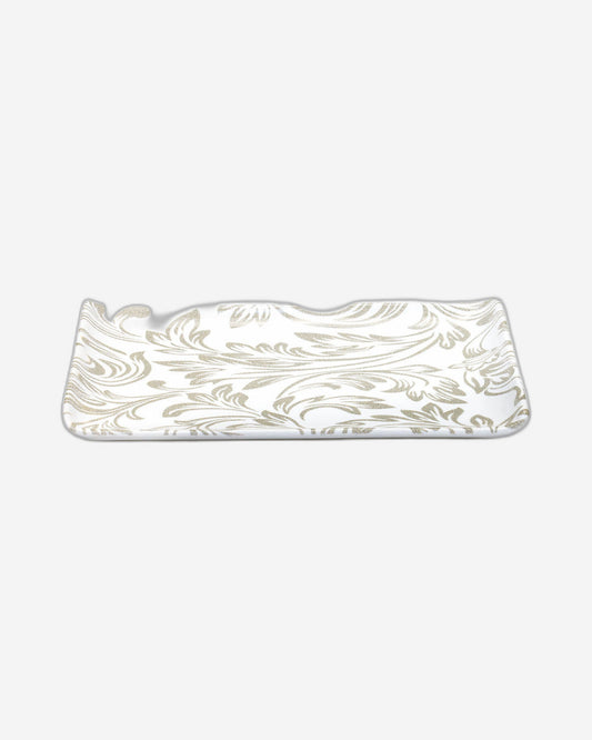 Edessa Elana Ceramic Rectangle Serving Plate (White, 12.5 x 24cm, Set of 1)