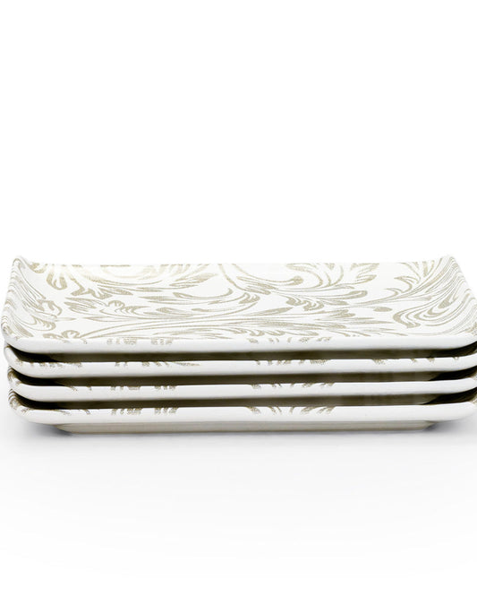 Edessa Elana Ceramic Rectangle Serving Plate (White, 12.5 x 24cm, Set of 4)