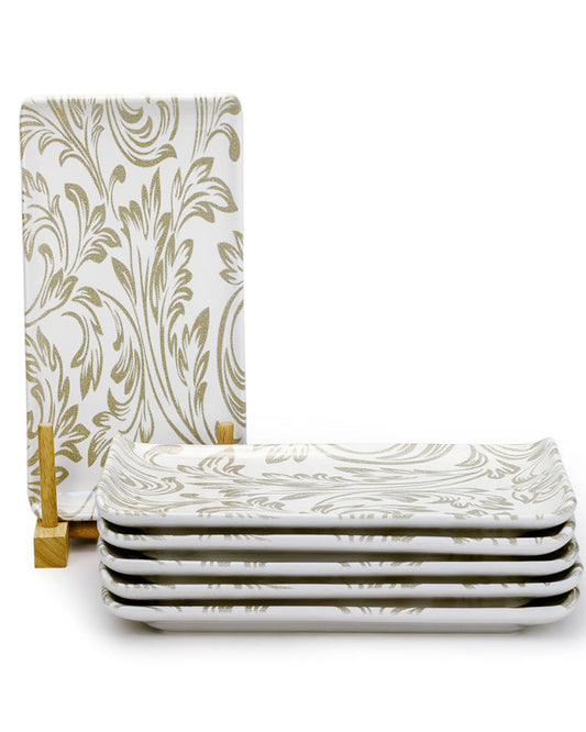 Edessa Elana Ceramic Rectangle Serving Plate (White, 12.5 x 24cm, Set of 6)