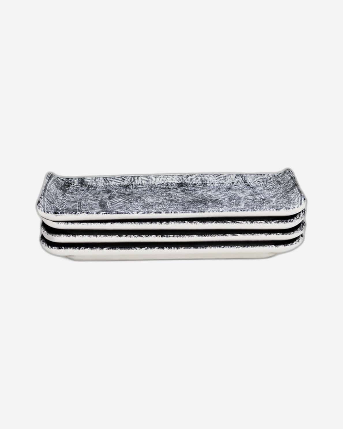 Edessa Ginko Ceramic Rectangle Serving Plate (Multicolor, 12.5 x 24cm, Set of 4)