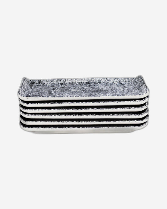 Edessa Ginko Ceramic Rectangle Serving Plate (Multicolor, 12.5 x 24cm, Set of 6)